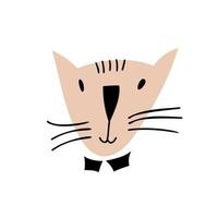 Lindo diseño de vector de personaje de cara de gato dibujado a mano. Ilustración escandinava aislada en un fondo blanco. elemento de diseño de camiseta, textiles para el hogar, papel de regalo, textiles para niños