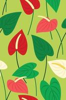 Seamless Pattern Wallpaper of Flamingo Flowers and Leaves for Tropical Plant Background. vector