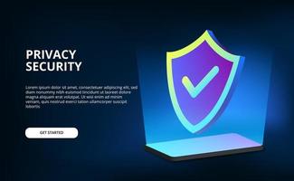 3d shield security privacy protection for phone computer internet technology cyber with dark background vector