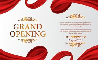 Grand Opening luxury vintage expensive with classic 3d ribbon silk cloth curtain for ceremony elegant with white background and golden color poster banner template vector