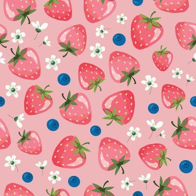 Strawberry summer seamless pattern. Cartoon girly background.