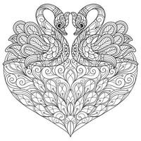 Swans on white background. Hand drawn sketch for adult colouring book vector