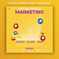 editable social media post template. 3D marketing banner ads with icon social media and realistic smartphone. vector