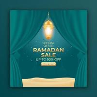 Ramadan sale ads banner with curtain and lantern. editable social media post template for promotion. vector