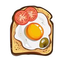 toast with egg, olive and tomatoes vector