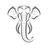 arte lineal en blanco y negro de la parte delantera de la cabeza del elefante. Buen uso de símbolo, mascota, icono, avatar, tatuaje, diseño de camiseta, logotipo o cualquier diseño que desee.