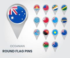 Pines de bandera redondos de Oceanía, punteros de mapa vector