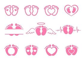 Vector design of newborn baby footprints with heart shape Leave space for adding text.