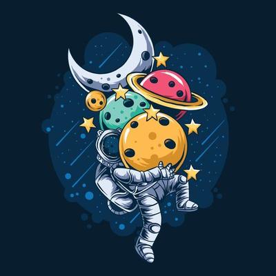 astronaut carrying planets