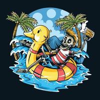 skull sitting on a float duck and enjoying the beach vector