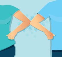 Elbow bump concept. Man and woman hit elbow for greeting. Safe greeting to prevent Covid-19 coronavirus vector