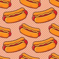 Ilustración de patrones sin fisuras de comida rápida de hot dog vector