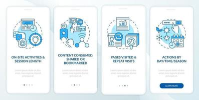 User behaviour analytics blue onboarding mobile app page screen with concepts vector