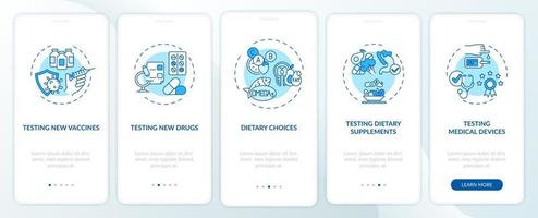 Clinical study types onboarding mobile app page screen with concepts vector