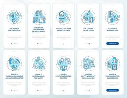 Research studies onboarding mobile app page screen with concepts set vector