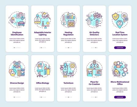 Smart office creation onboarding mobile app page screen with concepts set vector