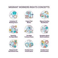 Migrant worker right concept icons set vector