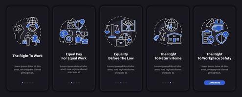 Migrant workers rights onboarding mobile app page screen with concepts vector