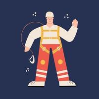 Industrial Worker in safety harness ready to work vector