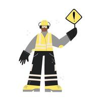 Black road construction Worker with danger sign vector