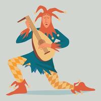 Medieval Jester Character in colourful clownish clothing and bell hat vector