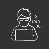 Programmer, computer expert chalk white icon on black background vector