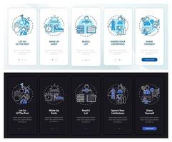 Self-development tips onboarding mobile app page screen with concepts vector