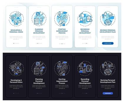 Personal development onboarding mobile app page screen with concepts vector