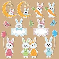 Cute bunny character sticker set vector