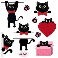 Cute black kitten set vector