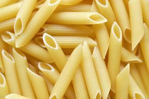 Yellow delicious pasta close-up from the store photo