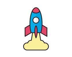 Linear rocket icon. Pictogram of spaceship in outline style on white vector
