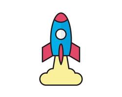 Linear rocket icon. Pictogram of spaceship in outline style on white vector