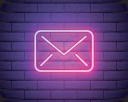 Glowing neon line Envelope icon isolated on brick wall background vector