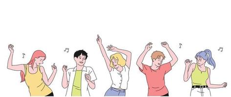 People are dancing excitedly. hand drawn style vector design illustrations.