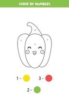 Color cute kawaii yellow pepper by numbers. vector