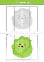 Cut and glue game for kids. Cute cartoon cabbage. vector