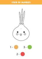 Coloring page with cute kawaii onion by numbers. vector