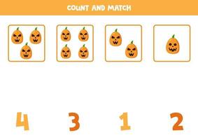 Count all spooky pumpkins and match with numbers. vector