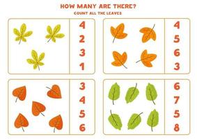 Counting game for kids with autumn leaves. vector