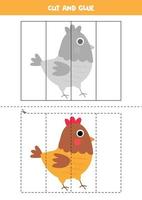 Cut and glue game for kids. Cute cartoon hen. vector