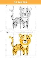 Cut and glue game with cute leopard. vector