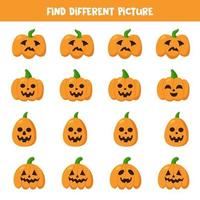 Find Halloween pumpkin which is different from others. vector