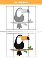 Cut and glue game for kids. Cute cartoon toucan. vector