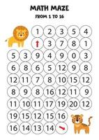 Math game with cute lion and tiger. vector