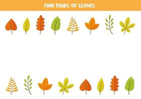 Find pair of each autumn leaf. Game for kids, vector