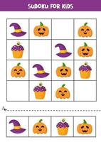 Sudoku juego de lógica con lindos elementos de halloween. vector