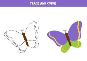 Tracing and coloring book with colorful butterfly. vector