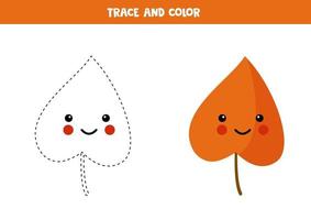 Tracing lines with kawaii leaf for kids. vector