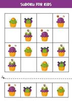 Sudoku puzzle game with spooky Halloween cupcakes. vector